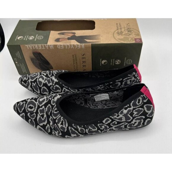 SERRA Womens Flats 10 Animal Print Black Gray Pink Pointed Toe Ballet Shoes - Picture 2 of 4